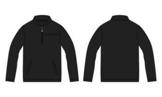 lång ärm jacka med ficka och dragkedja teknisk mode platt skiss vektor illustration svart Färg mall främre och tillbaka vyer. skinna jersey tröja jacka för herr- och Pojkar.