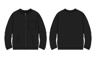 lange Ärmel Sweatshirt technisch Mode eben skizzieren Vektor Illustration schwarz Farbe Vorlage Vorderseite und zurück Ansichten. Vlies Jersey Sweatshirt Sweatshirt Jumper zum Herren und Jungen.