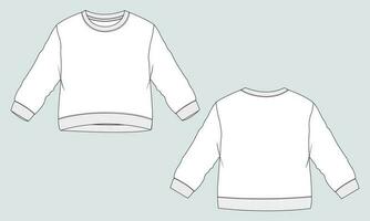 lange Ärmel Sweatshirt technisch Zeichnung Mode eben skizzieren Vektor Illustration Vorlage zum Kinder. Vlies Stoff Sweatshirt spotten oben isoliert auf grau Hintergrund