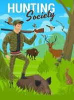 jakt, skog rådjur, vild djur, jägare gevär vektor