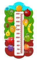 Kinder Höhe Diagramm mit Karikatur Früchte gehen zum Sport vektor