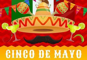 cinco de mayo mexikanischer feiertag sombrero, maracas vektor