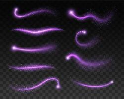 lila gnistor, glitter vågor och lysande partiklar vektor