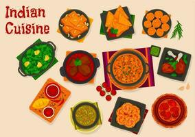 indisk kök mat med curry och efterrätt maträtter vektor