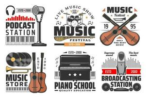 Musik- Symbole, Musical Instrumente und Mikrofone vektor