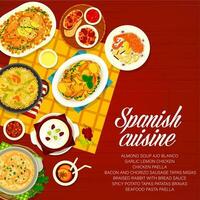 Spanisch Küche Vektor Speisekarte Abdeckung, Spanien Geschirr