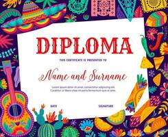 Kinder Diplom Mexikaner Sombrero, Gitarre und Kakteen vektor