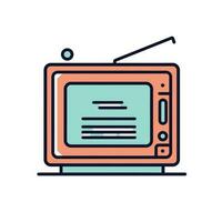 retro TV uppsättning. platt orange Färg tv med antenn ikon symbol tecken isolerat på vit bakgrund. vektor stock illustration