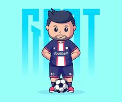 professionell fotboll spelare chibi karaktär vektor illustration, söt platt tecknad serie begrepp.