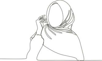 skön kvinna i hijab kontinuerlig linje konst ritning, vektor, illustration vektor