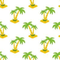 Vektor nahtlos Muster mit Palme Baum im eben Design. zwei Palme Bäume auf das Strand. Sommer- tropisch Hintergrund mit Kokosnuss Baum. Muster mit exotisch Landschaft mit Palme Bäume.