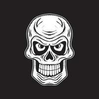 en skalle med ett arg uttryck konst illustration hand dragen stil svart och vit premie vektor