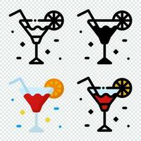 cocktail ikon uppsättning. färgrik tecknad serie cocktail ikon. cocktail glas med citron- skiva. cocktail logotyp. vektor illustration
