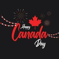 firande av Lycklig 1:a juli kanada dag bakgrund med lönn blad, fyrverkeri och buntings vektor