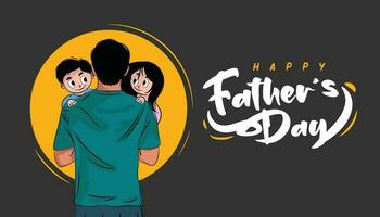 Lycklig fäder dag. illustration av far bärande söt son och dotter vektor