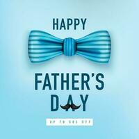 glücklich Väter Tag Beschriftung Hintergrund mit ein Schnurrbart, Bogen Krawatte und Blau Herzen Vektor Illustration