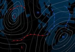 Prognose Wetter Isobare Karte, Temperatur Diagramm vektor