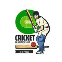 Kricket Meisterschaft Symbol, Vektor Spieler und Feld