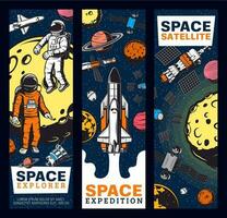 Raum erkunden, Astronauten, Satelliten und Shuttles vektor