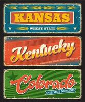 Kentucky, kansas och colorado USA stat gammal plattor vektor