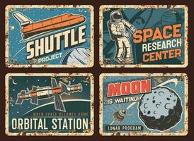 Raum Bahnhof, Shuttle und Satellit Zinn Platten vektor