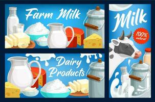 Molkerei und Milch Bauernhof Produkte Vektor Banner