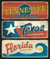 USA stater Tennessee, texas, florida plattor tecken vektor