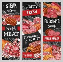 Fleisch Essen und Würste skizzieren Tafel Banner vektor