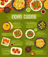 indisk kök vektor meny, krydda vegetabiliska mat