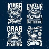 krabba t-shirt skriva ut mockups, hav mat kräftdjur vektor