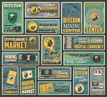 Bitcoin Kryptowährung Digital Geld retro Banner vektor