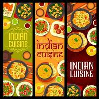 indisk kök banderoller, krydda mat, vegetabiliska maträtt vektor