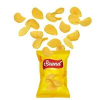 knusprig Welligkeit Kartoffel Chips fliegend in Pack vektor