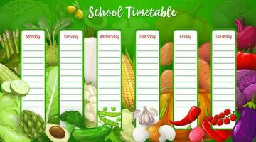 Schule Zeitplan mit Bauernhof Gemüse, Vorlage vektor