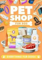 Hund Haustier Pflege, Spielzeuge und Essen Poster, Zoo Geschäft Waren vektor