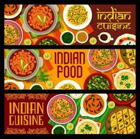 indisk krydda mat banderoller med asiatisk kök maträtt vektor