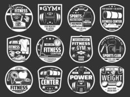 Sport Werkzeug und Ausrüstung isoliert Symbole von Fitnessstudio vektor