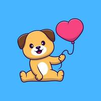 söt hund innehav hjärta kärlek ballong tecknad serie vektor ikoner illustration. platt tecknad serie begrepp. lämplig för några kreativ projekt.