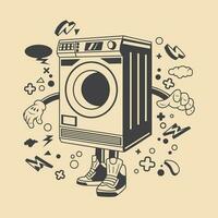 retro tvättning maskin tecknad serie karaktär vektor illustration