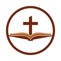 Buch Kirche Logo Design Symbol. Bibel Kirche Logo Design Vektor. Kreuz und heilig Bibel Logo. vektor