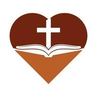 Buch Kirche Herz gestalten Konzept Logo Design Symbol. Bibel Kirche Logo Design Vektor. Kreuz und heilig Bibel Logo. vektor