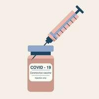 covid-19 Coronavirus Impfung. Spritze und Impfstoff Vektor. Behandlung zum Coronavirus COVID-19. Coronavirus Impfstoff Injektion. vektor