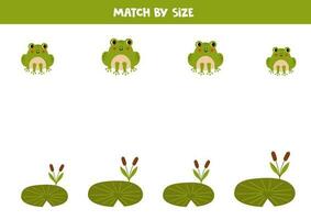 matchande spel för förskola ungar. match grodor och vatten lilja förbi storlek. vektor