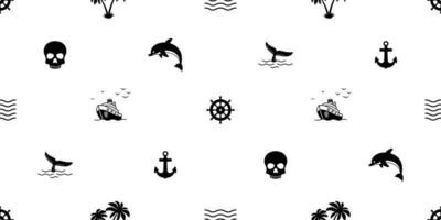 båt sömlös mönster ankare vektor roder pirat handflatan träd delfin isolerat scarf nautisk havs illustration hav hav Vinka upprepa tapet bricka bakgrund