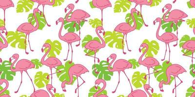 flamingo sömlös mönster vektor rosa flamingos exotisk fågel monstera blad sommar tropisk scarf isolerat bricka bakgrund upprepa tapet tecknad serie illustration