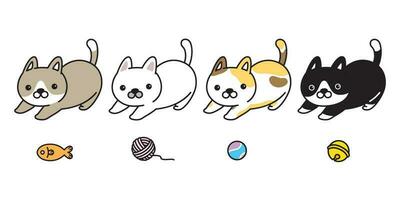 katt vektor ikon logotyp kattunge kalikå tecknad serie karaktär illustration klocka garn boll fisk klämma konst