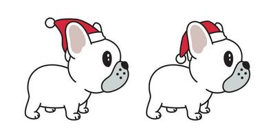 hund vektor franska bulldogg jul santa claus xmas hatt scarf tecknad serie karaktär ikon logotyp illustration vit