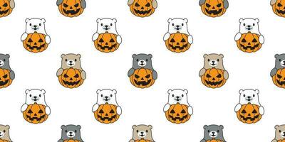 Bär nahtlos Muster Vektor Kürbis Halloween Polar- Bär Panda Teddy Schal Karikatur isoliert wiederholen Hintergrund Fliese Hintergrund Illustration