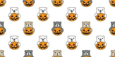 Björn sömlös mönster vektor pumpa halloween polär Björn panda teddy scarf tecknad serie isolerat upprepa tapet bricka bakgrund illustration