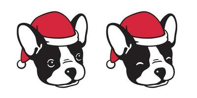 hund vektor franska bulldogg jul santa claus xmas hatt scarf karaktär tecknad serie logotyp ikon illustration svart